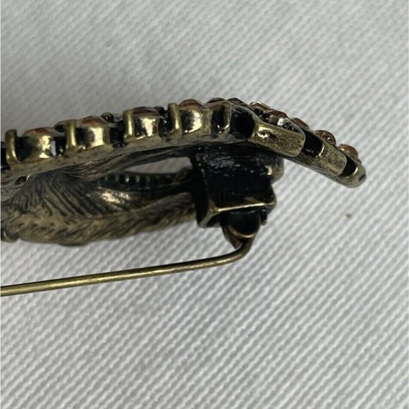 Vintage Gold Tone Swirl Brooch Amber Rhinestones Statement - Picture 5 of 7